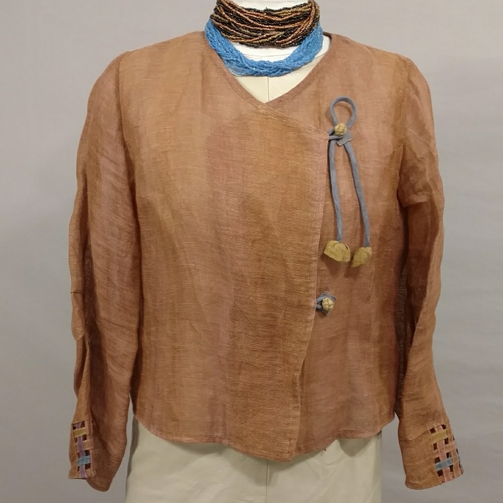 Artsy Hemp Linen Lightweight Jacket / Top High Quality & Unusual Sheer n Natural - Picture 3 of 8